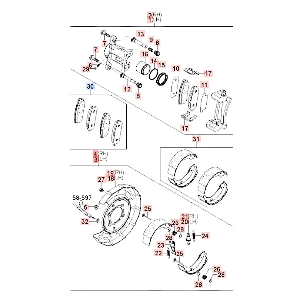 Колодки тормозные задние 02- Sorento. Артикул 583023ED00. Производитель Sangsin Brake Корея. Изображение №1