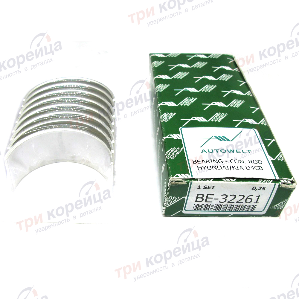 Вкладыши 2.5TD D4CB шатунные на 4 шатуна 0,25 Porter2. Артикул BE32261. Производитель Autowelt Германия. Изображение №1